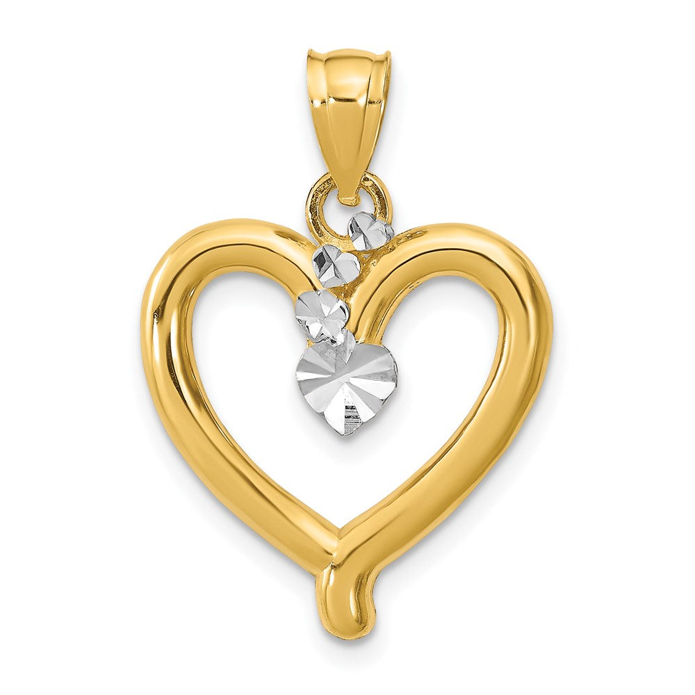 14K Gelb- und Rhodiumgold mit Rhodium, diamantgeschliffener Herz-Charm