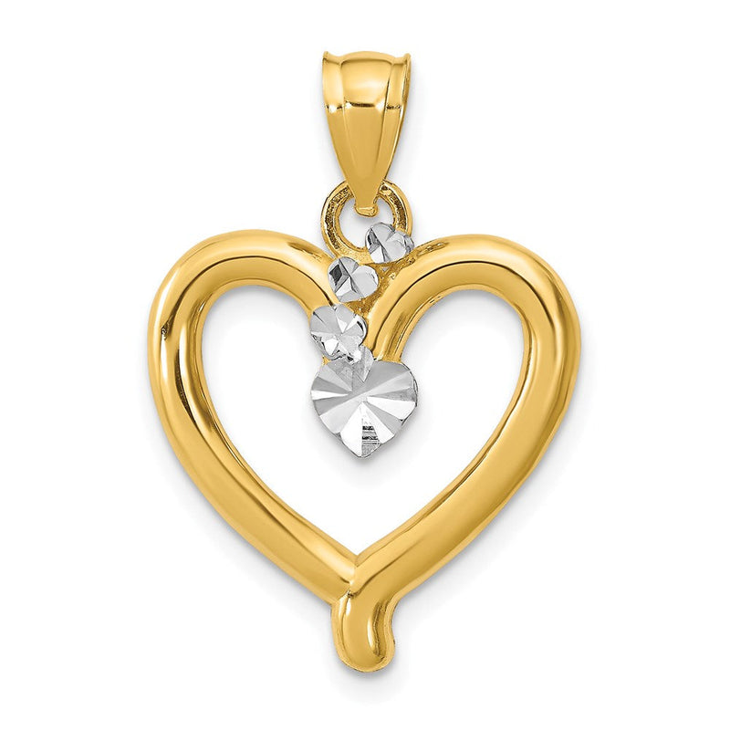 14K Gelb- und Rhodiumgold mit Rhodium, diamantgeschliffener Herz-Charm