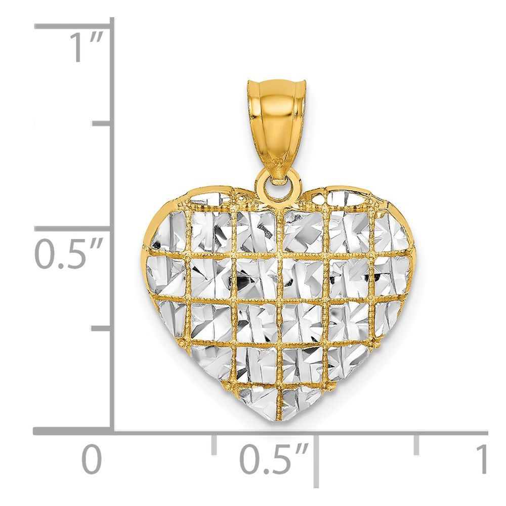 14K Gelb- und Rhodiumgold mit Rhodium diamantgeschliffener Herz-Charm