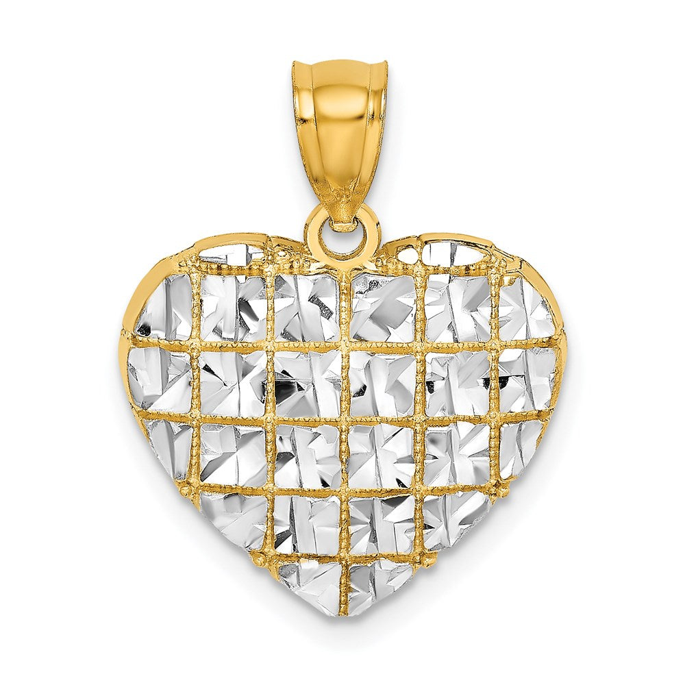 14K Gelb- und Rhodiumgold mit Rhodium diamantgeschliffener Herz-Charm