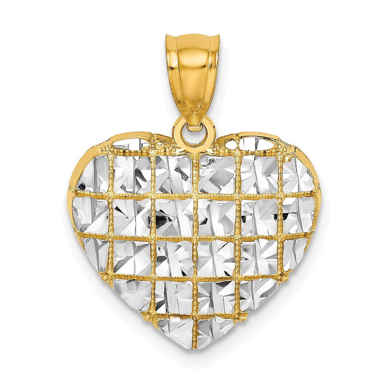 14K Gelb- und Rhodiumgold mit Rhodium diamantgeschliffener Herz-Charm