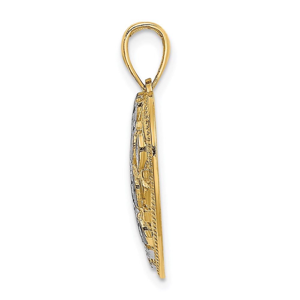 14K Gelbgold & Rhodium mit Rhodium diamantgeschliffenen Blättern im Herz-Charm