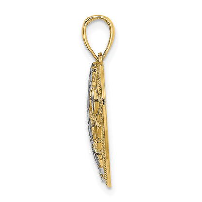 14K Gelbgold & Rhodium mit Rhodium diamantgeschliffenen Blättern im Herz-Charm