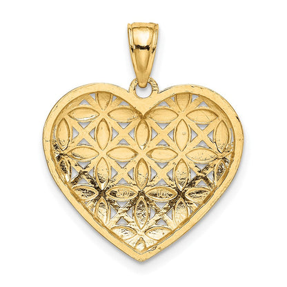 14K Gelbgold & Rhodium mit Rhodium diamantgeschliffenen Blättern im Herz-Charm