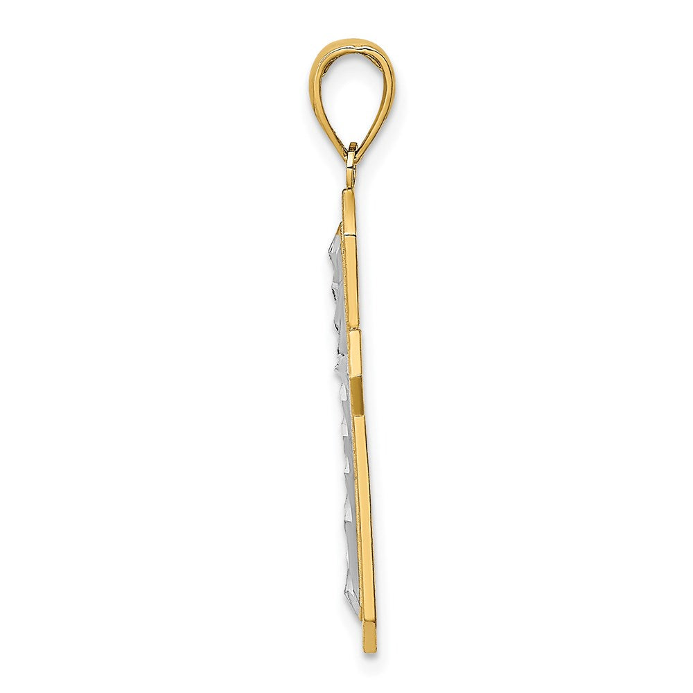 14K Gelb & Rhodium mit Mittig Kreuz Charm