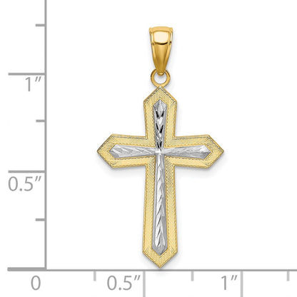 14K Gelb & Rhodium mit Mittig Kreuz Charm