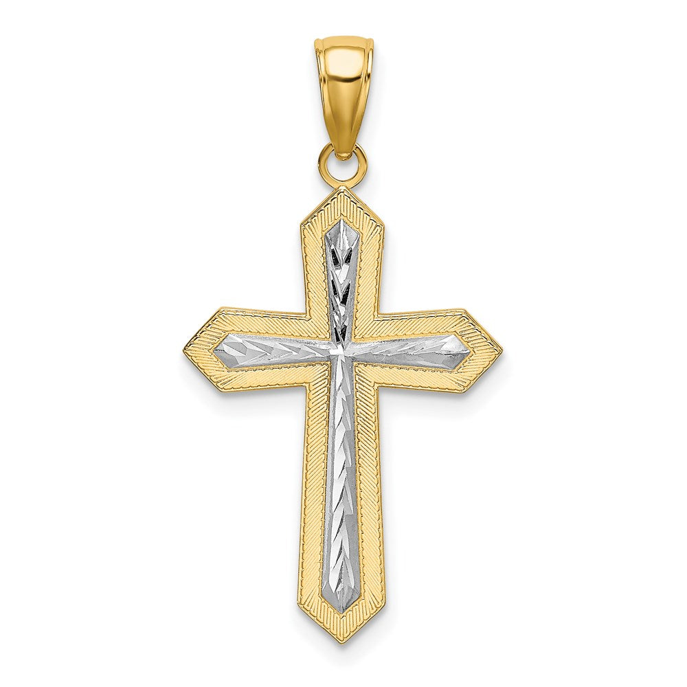 14K Gelb & Rhodium mit Mittig Kreuz Charm