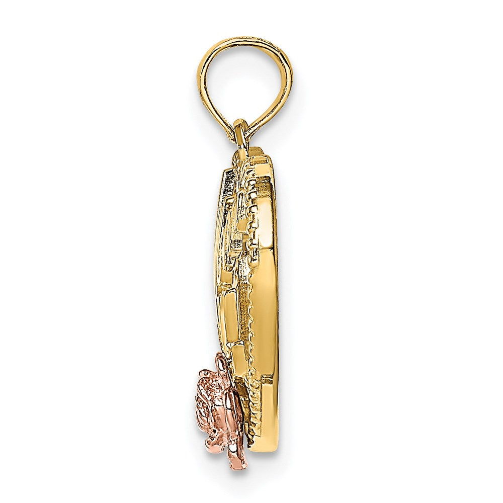 14K Bicolor-Gold Anhänger mit Weiß-Rhodinierung, strukturiert, "#1 Mom" Herz-Charm