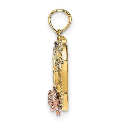 14K Bicolor-Gold Anhänger mit Weiß-Rhodinierung, strukturiert, "#1 Mom" Herz-Charm
