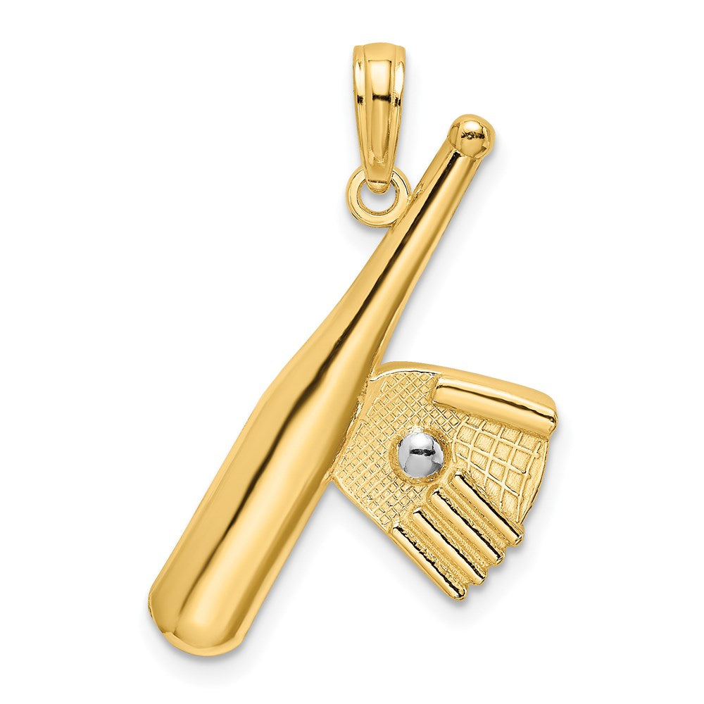14K Gelb & Rhodium Baseball Bat mit Kugel Charm