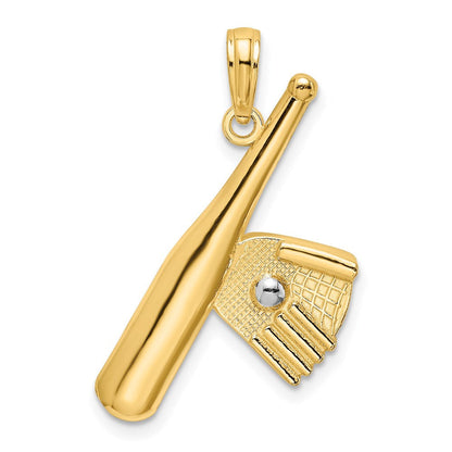 14K Gelb & Rhodium Baseball Bat mit Kugel Charm