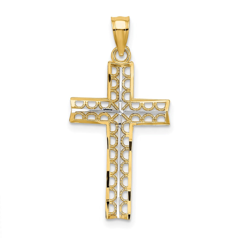 14K Gelb & Rhodium mit Kreuz Charm