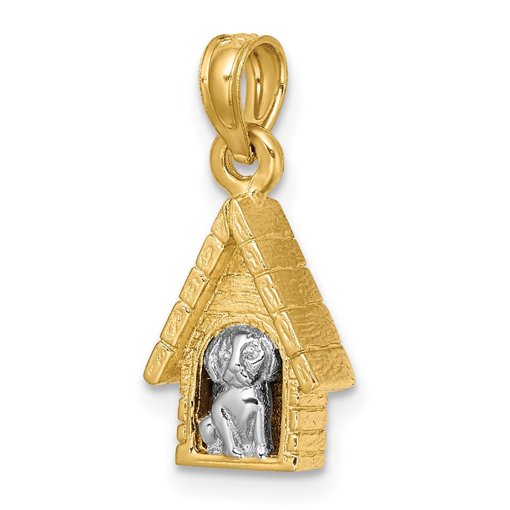 14K Bicolor Gold 3-D Hund im Hundehaus Charm