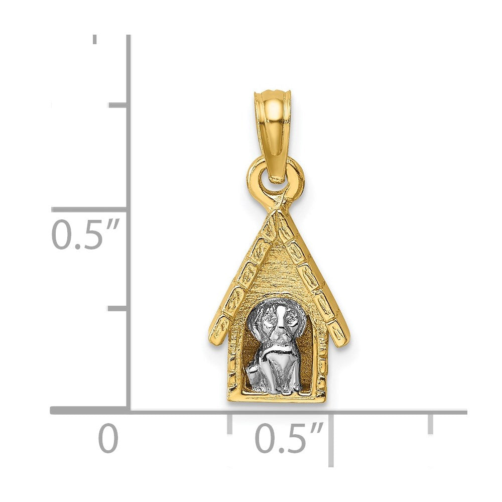 14K Bicolor Gold 3-D Hund im Hundehaus Charm