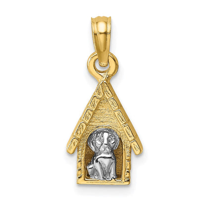 14K Bicolor Gold 3-D Hund im Hundehaus Charm