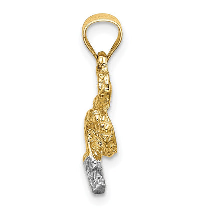14K Gelb & Rhodium mit Rhodium Coiled Schlange Charm