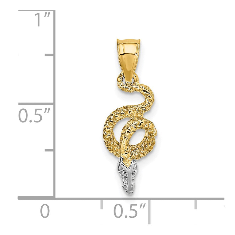 14K Gelb & Rhodium mit Rhodium Coiled Schlange Charm