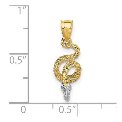14K Gelb & Rhodium mit Rhodium Coiled Schlange Charm