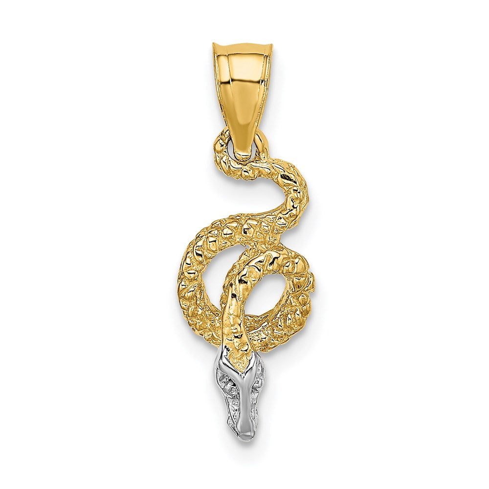 14K Gelb & Rhodium mit Rhodium Coiled Schlange Charm