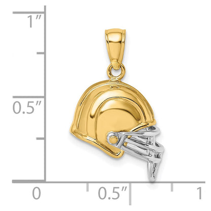 14K Gelb- und Rhodiumgold mit Rhodium 3-D-Footballhelm-Charm