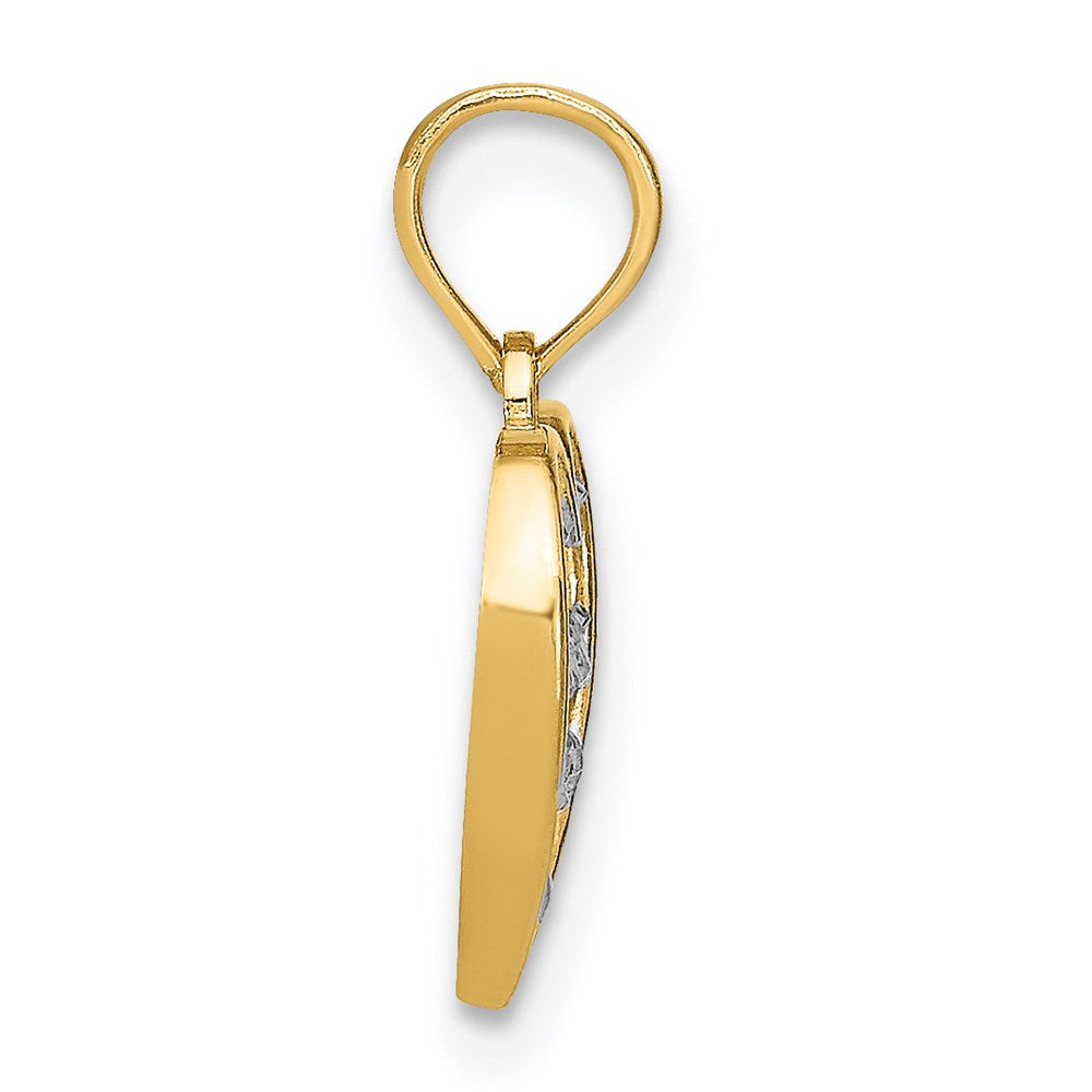 14K Gelb & Rhodium mit Rhodium Diamantiert Herz Charm