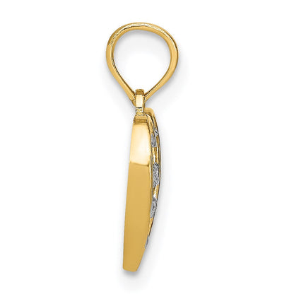 14K Gelb & Rhodium mit Rhodium Diamantiert Herz Charm
