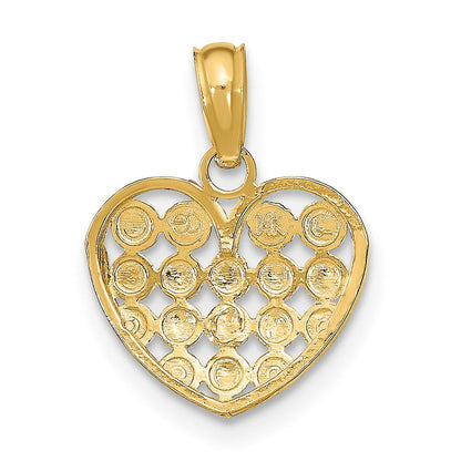 14K Gelb & Rhodium mit Rhodium Diamantiert Herz Charm