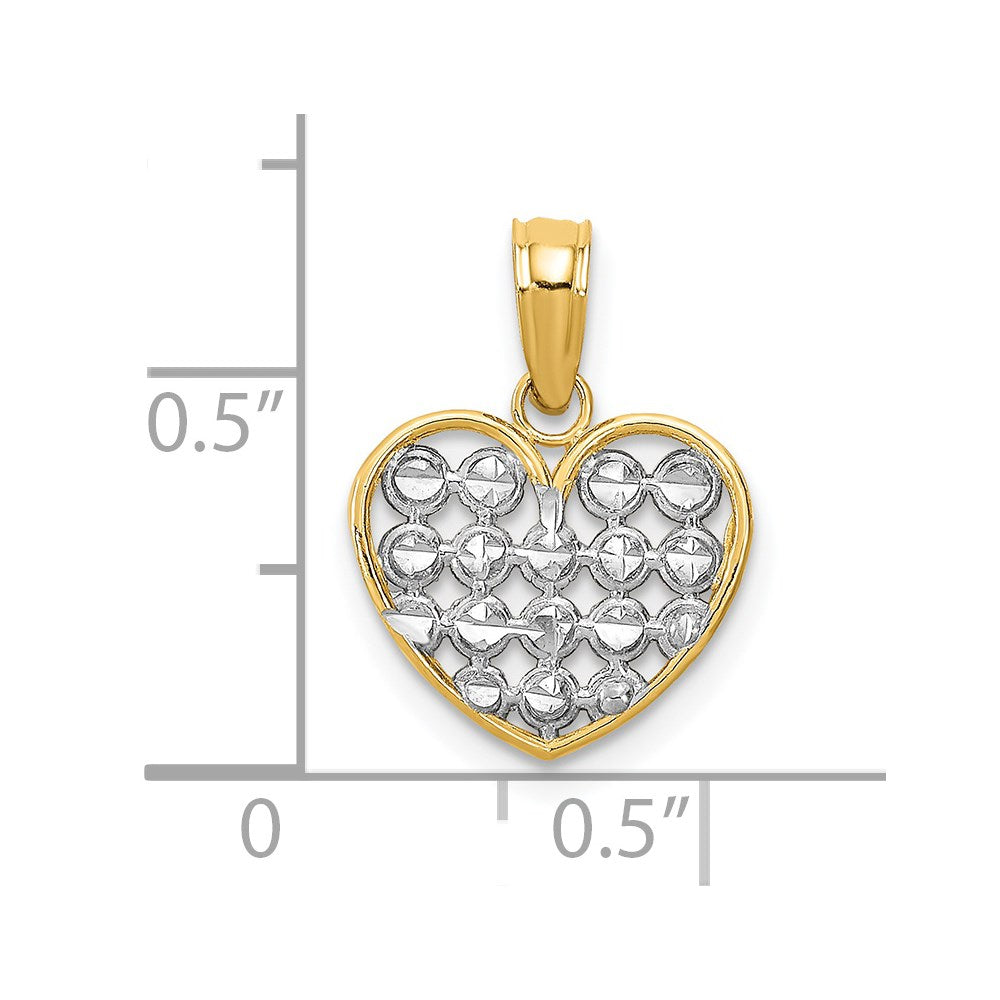 14K Gelb & Rhodium mit Rhodium Diamantiert Herz Charm