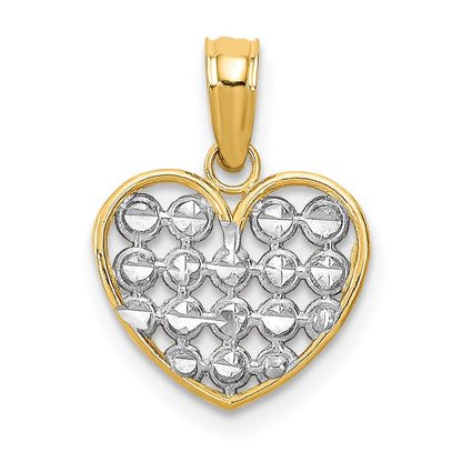 14K Gelb & Rhodium mit Rhodium Diamantiert Herz Charm