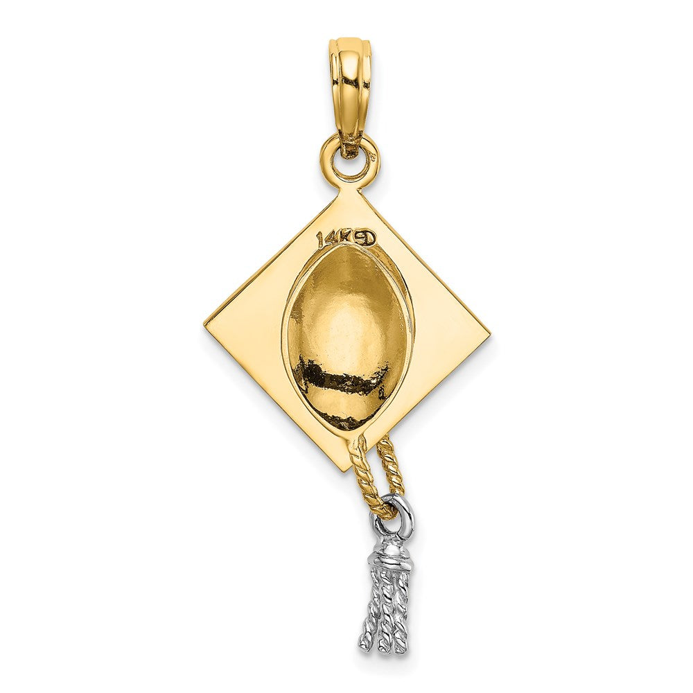14K Gelb- und Rhodiumgold 3-D-Doktorhut-Charm mit beweglicher Weißrhodium-Quaste