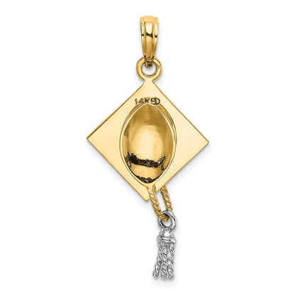 14K Gelb- und Rhodiumgold 3-D-Doktorhut-Charm mit beweglicher Weißrhodium-Quaste