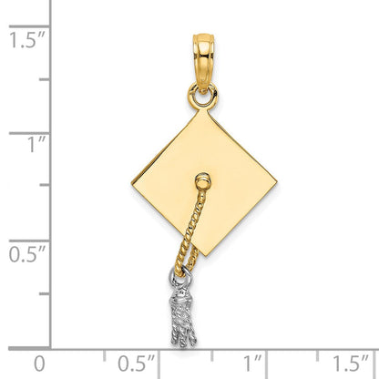 14K Gelb- und Rhodiumgold 3-D-Doktorhut-Charm mit beweglicher Weißrhodium-Quaste
