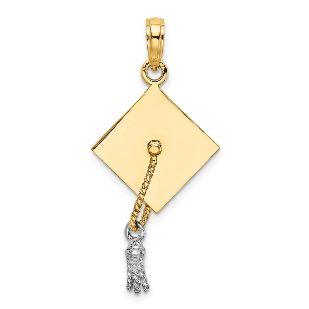 14K Gelb- und Rhodiumgold 3-D-Doktorhut-Charm mit beweglicher Weißrhodium-Quaste