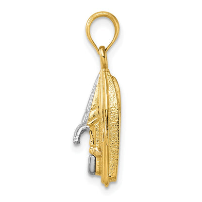 14K Gelb- und Rhodium-Gold mit Rhodium 3-D-Wasserfahrzeug-Charm mit beweglichem Sitz