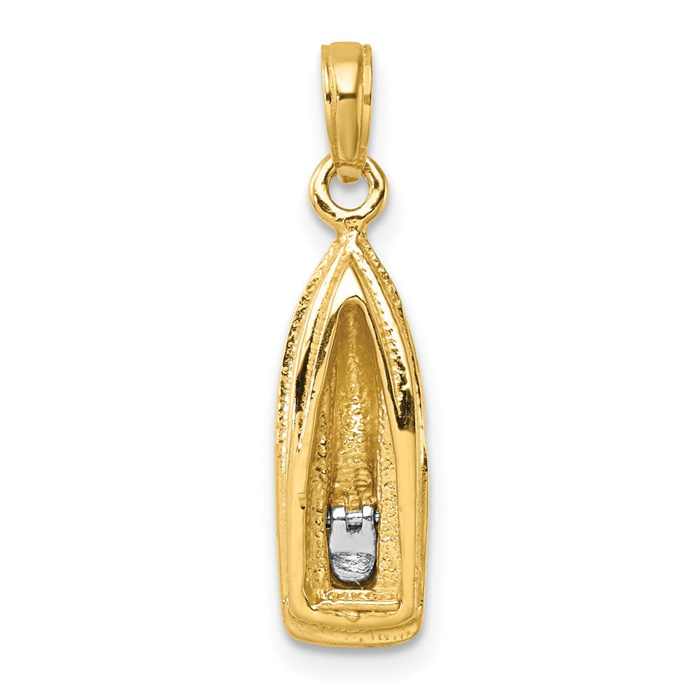 14K Gelb- und Rhodium-Gold mit Rhodium 3-D-Wasserfahrzeug-Charm mit beweglichem Sitz