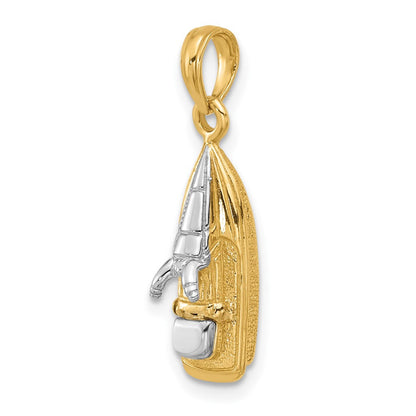 14K Gelb- und Rhodium-Gold mit Rhodium 3-D-Wasserfahrzeug-Charm mit beweglichem Sitz