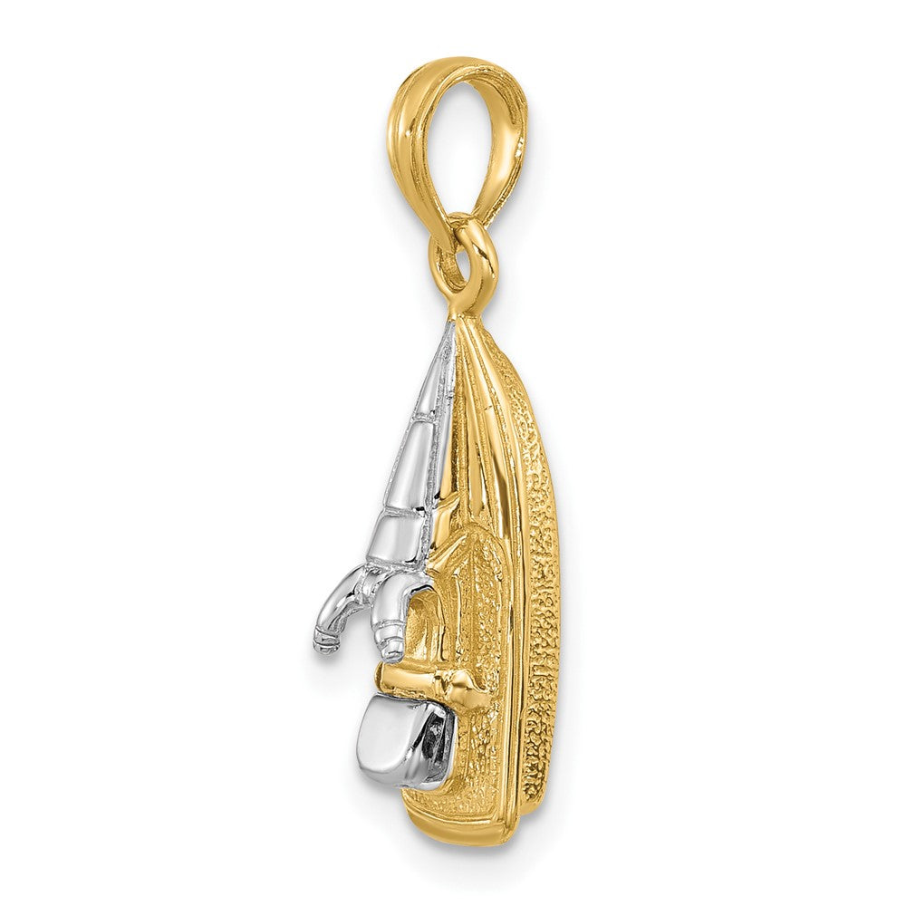 14K Gelb- und Rhodium-Gold mit Rhodium 3-D-Wasserfahrzeug-Charm mit beweglichem Sitz
