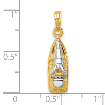 14K Gelb- und Rhodium-Gold mit Rhodium 3-D-Wasserfahrzeug-Charm mit beweglichem Sitz