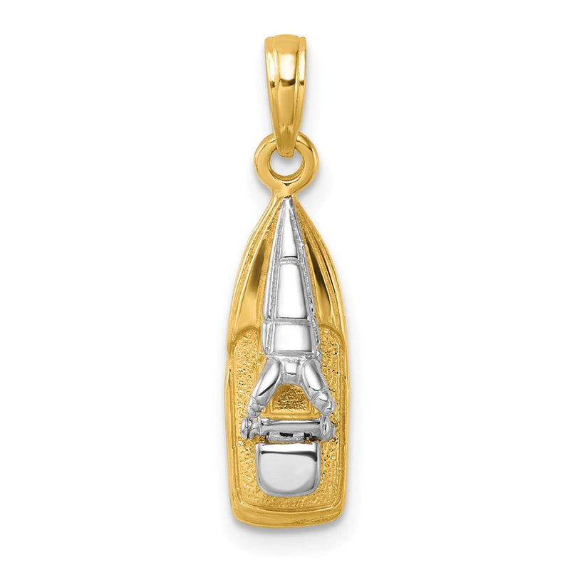 14K Gelb- und Rhodium-Gold mit Rhodium 3-D-Wasserfahrzeug-Charm mit beweglichem Sitz
