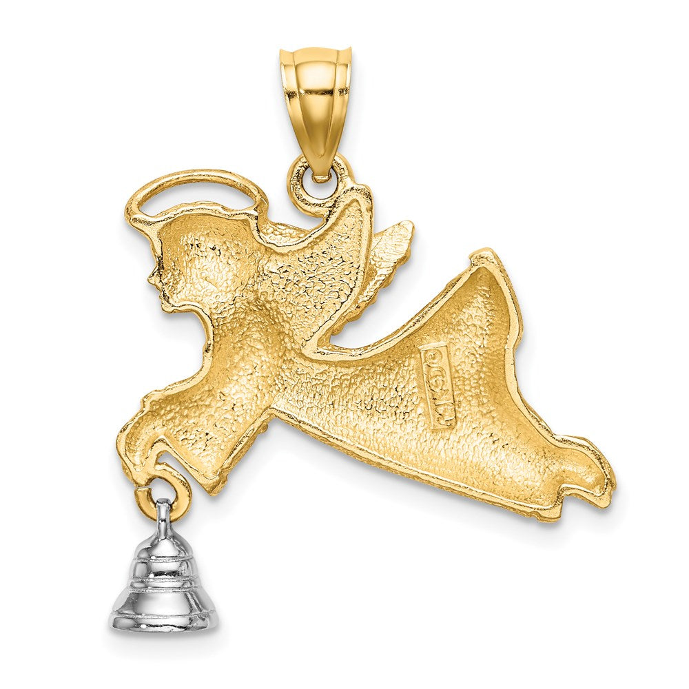 14K Bicolor-Gold (mit Rhodium) Fliegender Engel Charm mit beweglicher Glocke