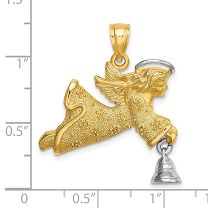 14K Bicolor-Gold (mit Rhodium) Fliegender Engel Charm mit beweglicher Glocke