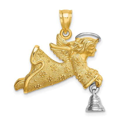 14K Bicolor-Gold (mit Rhodium) Fliegender Engel Charm mit beweglicher Glocke