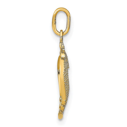 14K Gelb & Rhodium mit Rhodium Diamantiert Strukturiert Herz Charm