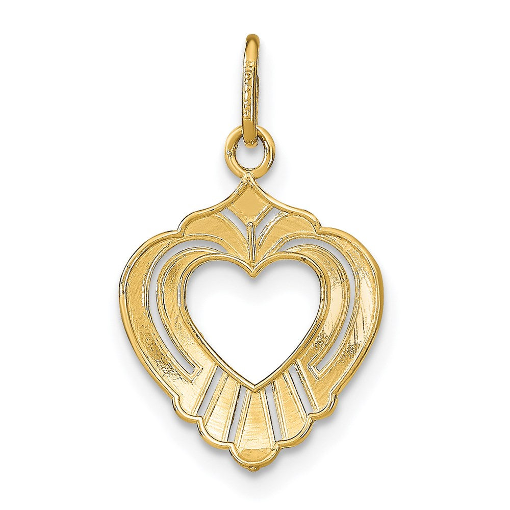 14K Gelb & Rhodium mit Rhodium Diamantiert Strukturiert Herz Charm