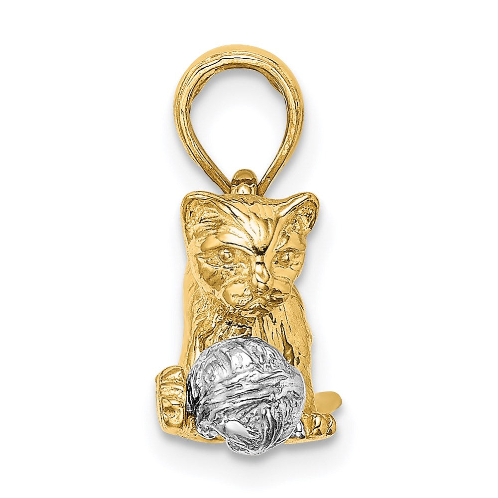 14K Bicolor-Gold 3-D-Charm „Katze mit beweglichem Ball“