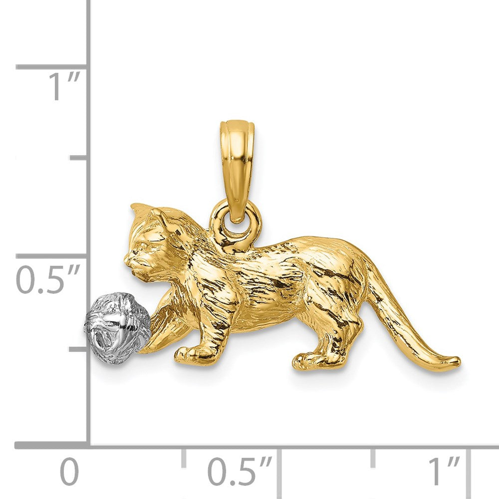 14K Bicolor-Gold 3-D-Charm „Katze mit beweglichem Ball“