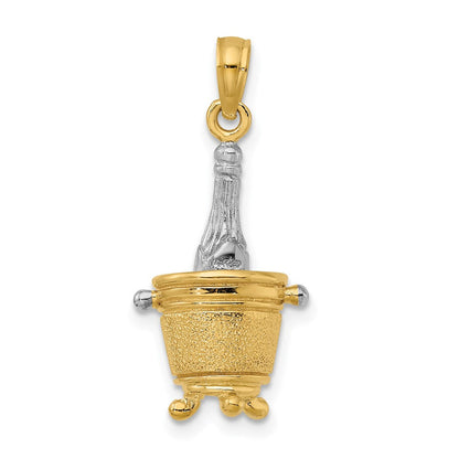 14 Karat Gelbgold mit Rhodium 3-D Champagnerflasche im Eiskühler Charm