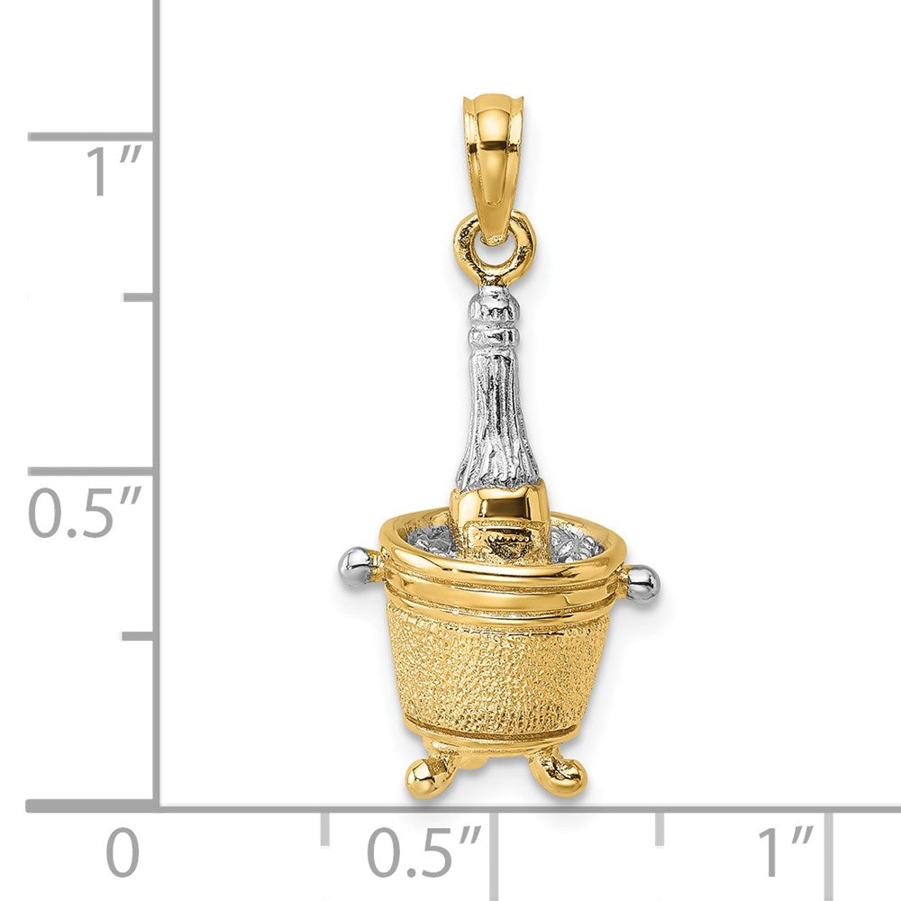 14 Karat Gelbgold mit Rhodium 3-D Champagnerflasche im Eiskühler Charm