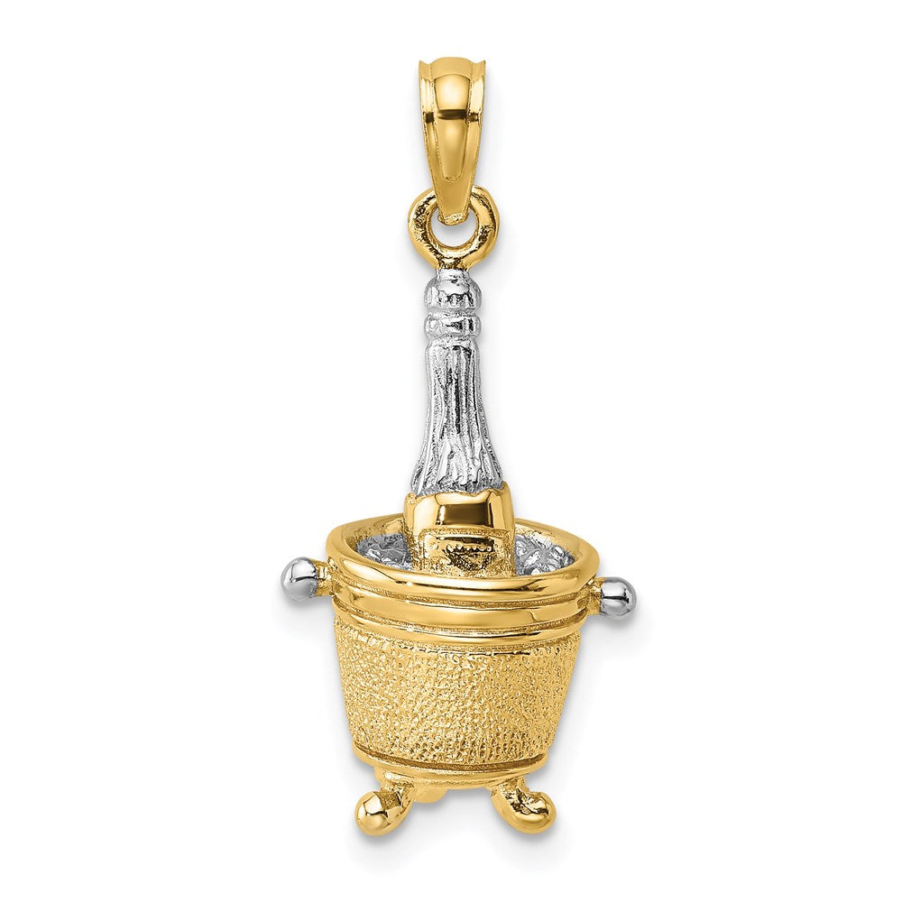 14 Karat Gelbgold mit Rhodium 3-D Champagnerflasche im Eiskühler Charm