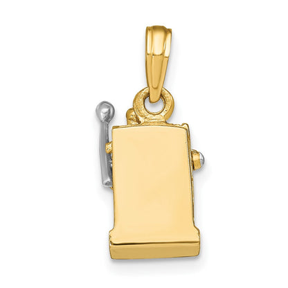 „14K Gelbgold und Rhodium Charm 3D-Spielautomat mit beweglichem Hebel, rhodiniert“